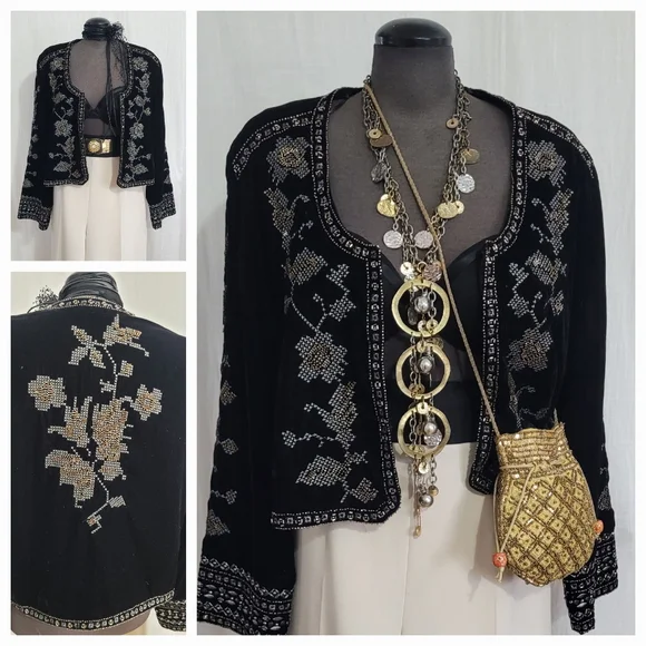 Zara BEADED Velvet  Cardigan Jacket / XL - Picture 4 of 7